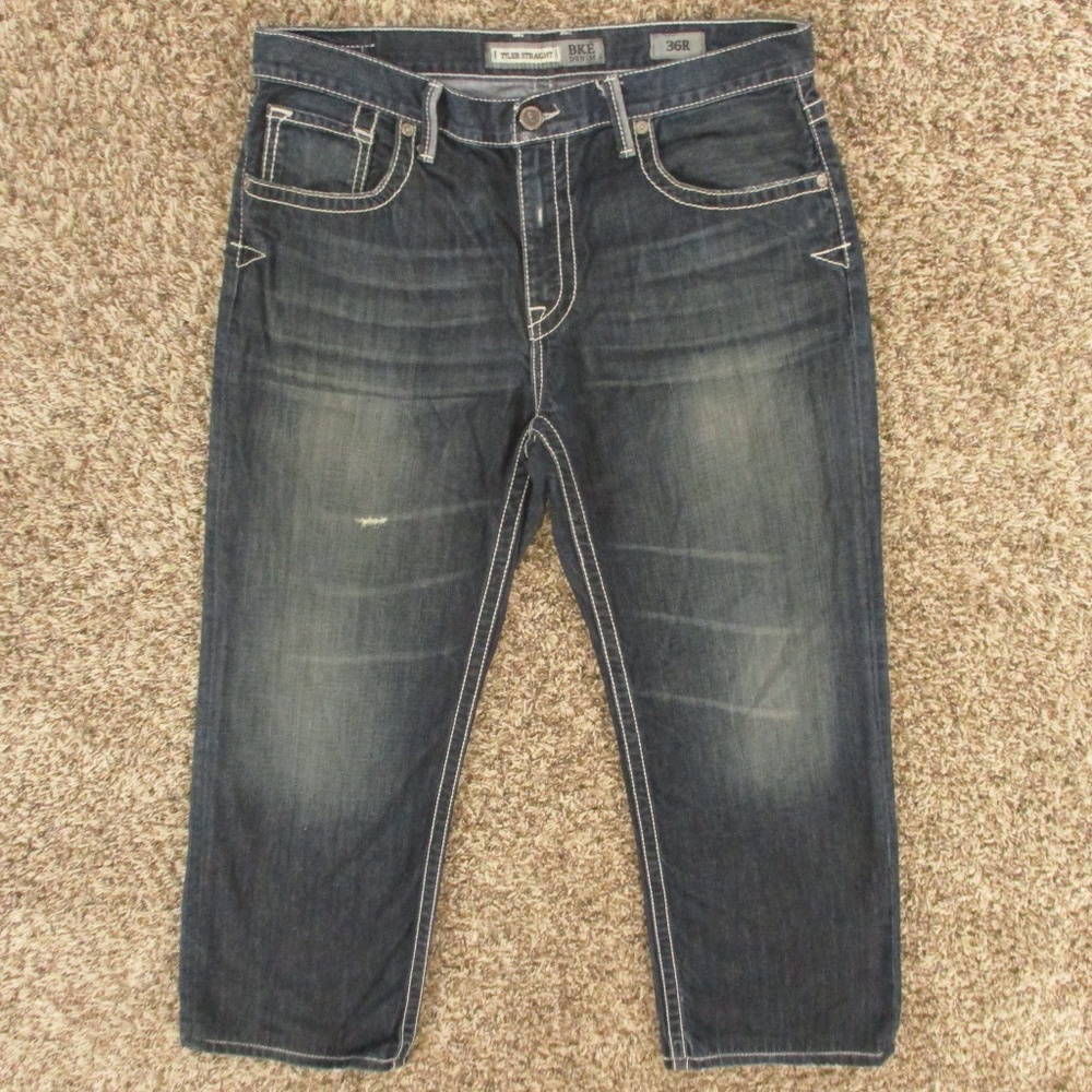 BKE Jeans Men's 37x29 Dark Wash Tyler Straight Leg 100% Cotton Denim‎